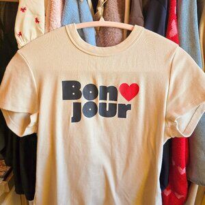 Old Navy Women's Cream and Tan Shirt Bonjour